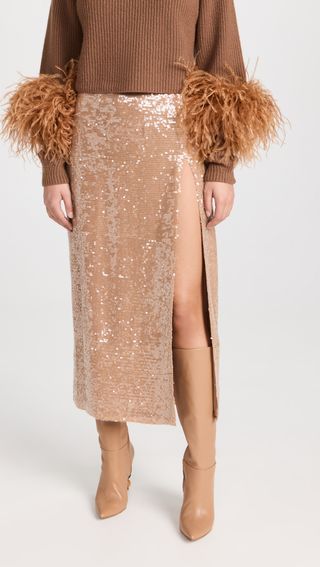 Lapointe + Sequin Viscose High Waist Slit Skirt