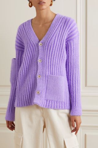 Jacquemus + Neve Ribbed Brushed Stretch-Knit Cardigan