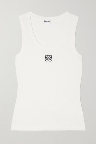 Loewe + Embroidered Ribbed Stretch-Cotton Tank