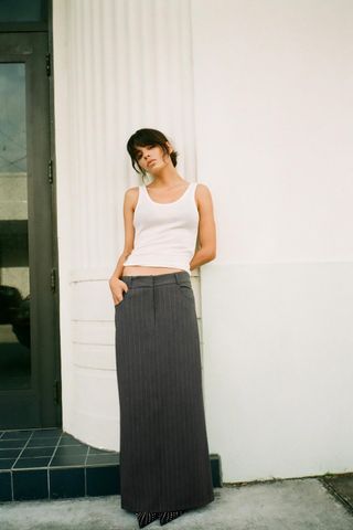 Zara + Pinstripe Midi Skirt
