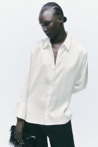 Zara + Jewel Collar Oversized Satin Effect Shirt
