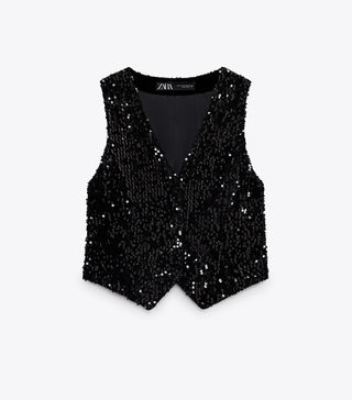 Zara + Sequined Velvet Vest
