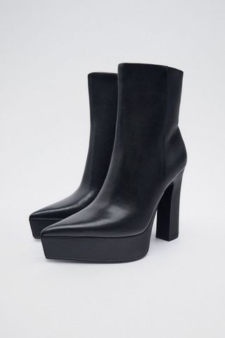 Zara + Platform Pointed Toe Leather Boots