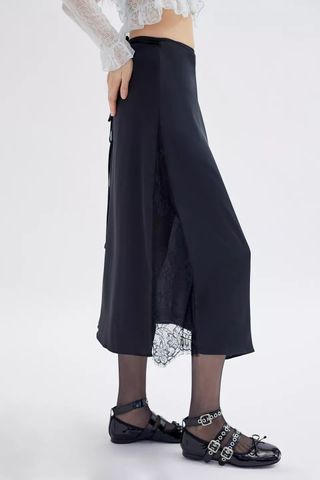 Urban Outfitters + Olive Satin & Lace Midi Skirt
