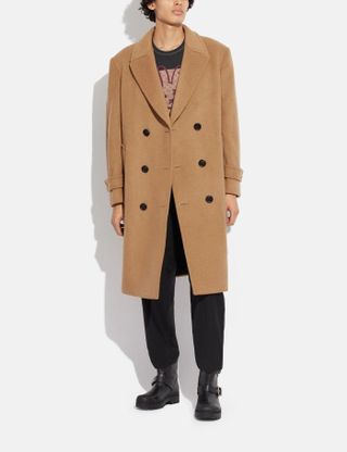Coach + Long Wool Coat in Recycled Wool-Blend