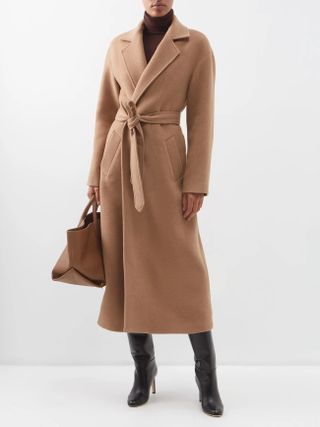 Nili Lotan + Clemence Felt Camel-Wool Wrap Coat