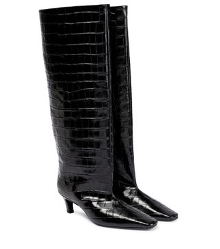 Tôteme + Croc-Effect Leather Knee-High Boots