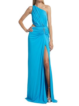 Halston + Ivanna Gathered Asymmetric Cut-Out Gown