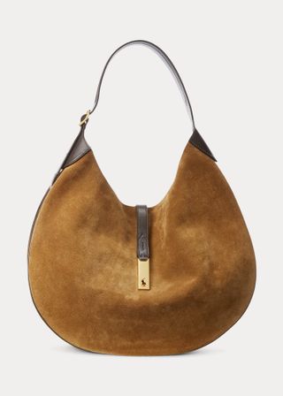 Polo Ralph Lauren + Polo ID Leather-Trim Suede Shoulder Bag