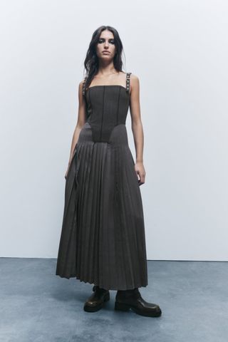 Zara + Corset Dress With Pleated Skirt