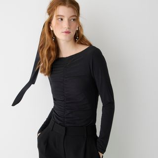 J.Crew + Ruched Long-Sleeve Matte Jersey Top