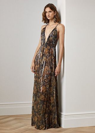 Ralph Lauren + Allston Embellished Floral Evening Dress