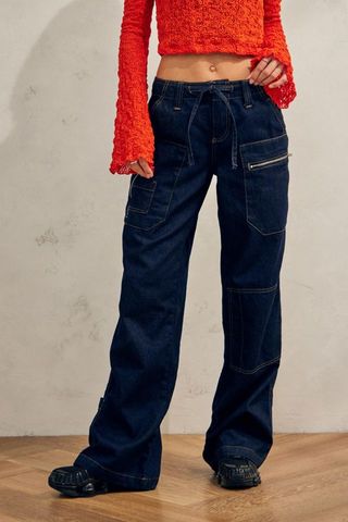 BDG + Kim Tie-Front Denim Cargo Jeans
