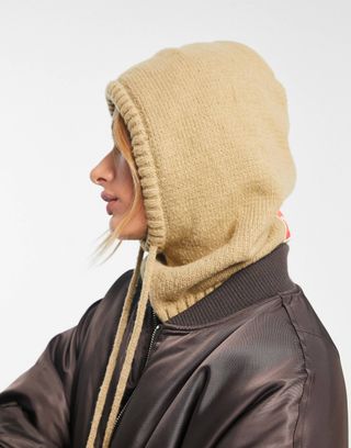 Damson Madder + Balaclava Snood With Drawstring Tie in Oatmeal