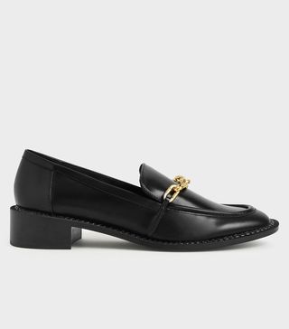 Charles & Keith + Black Chunky Chain Link Loafers