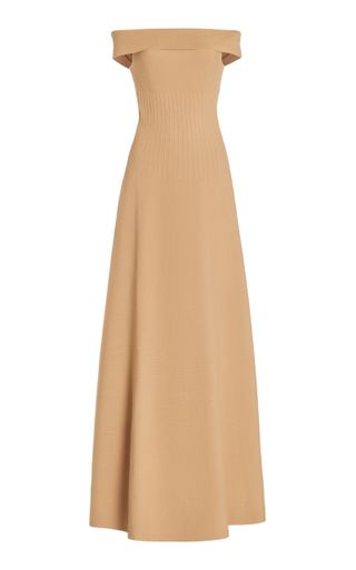 Staud + Artistry Off-the-Shoulder Ribbed Knit Maxi Dress