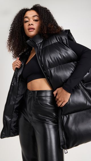 Good American + Oversized Leather Puffer Vest