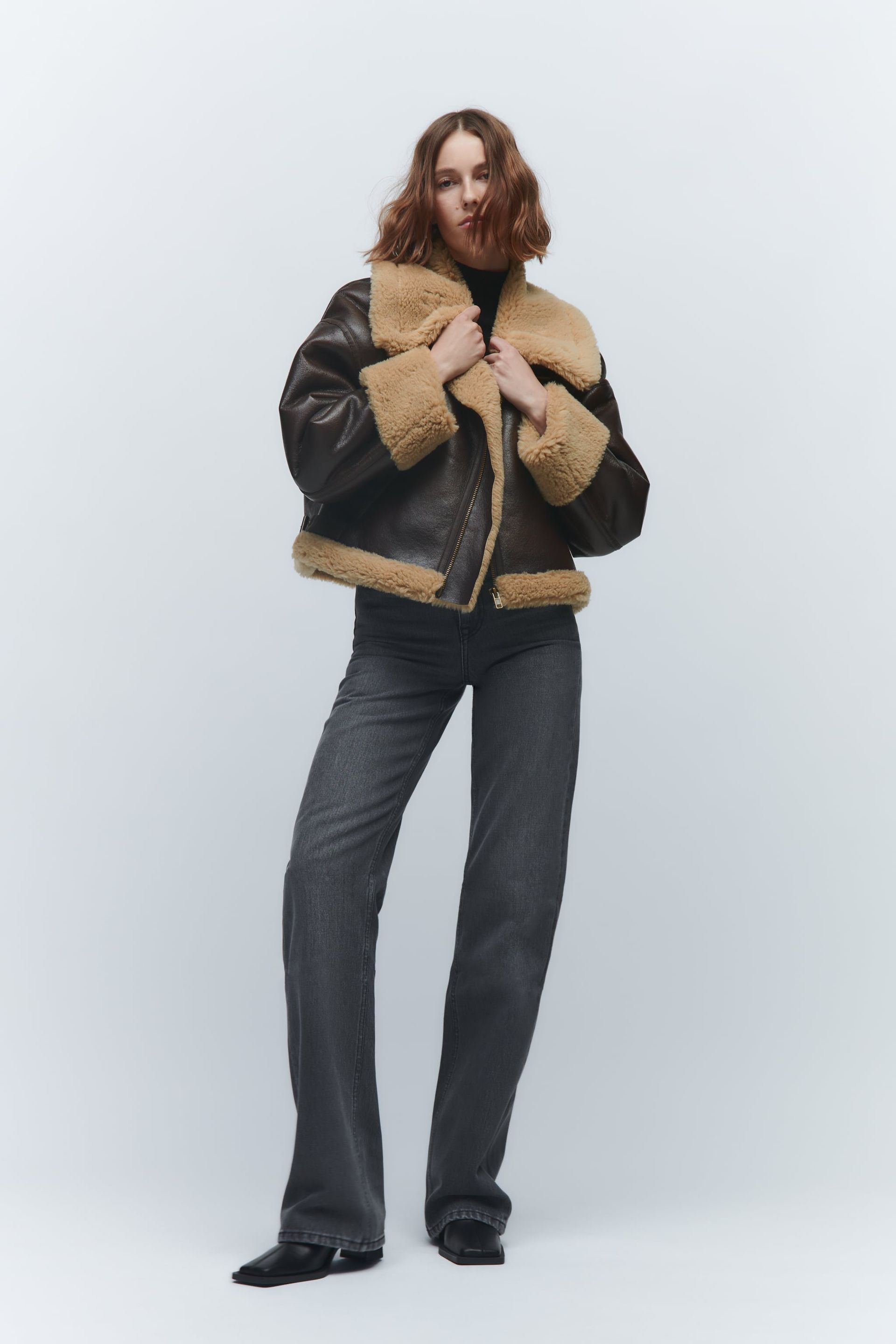 ZARA Faux Sherling  Double Breasted Long Coat