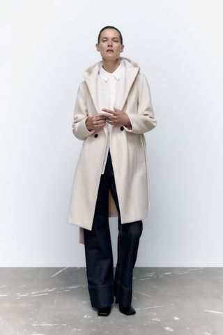 Zara + Soft Coat with Hood and Belt