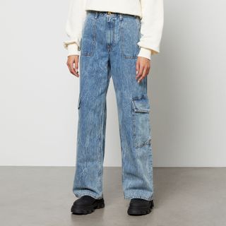 Ganni + Wide-Leg Crinkled-Denim Jeans