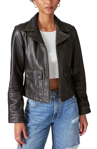 Lucky Brand + Distressed Leather Moto Jacket
