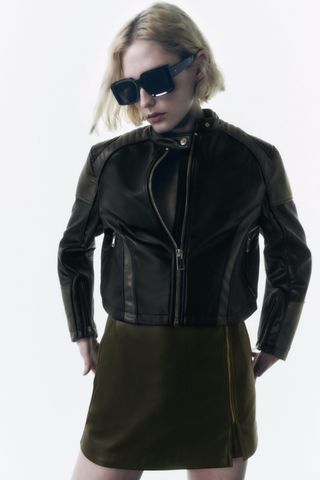 Zara + Contrasting Faux Leather Jacket