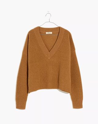 Madewell + (Re)sourced Cashmere V-Neck Pullover Sweater in Honey Chestnut