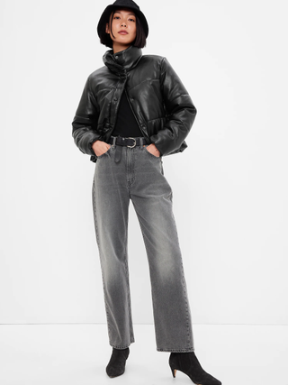Gap + Big Puff Faux-Leather Cropped Jacket