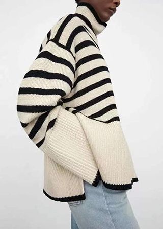 LOPM + Striped Knitted Sweater Casual Style Loose Sweater