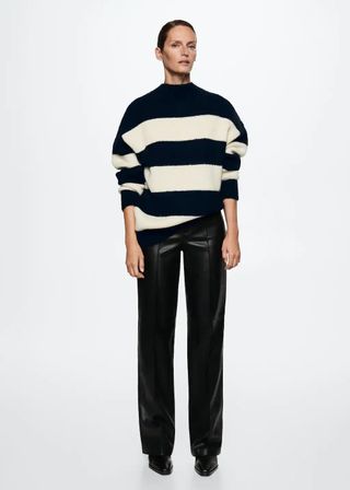 Mango + Stripe-Print Sweater With Perkins Neck