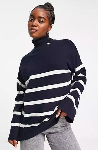 Pieces + High Neck Sweater with Wide Sleeve