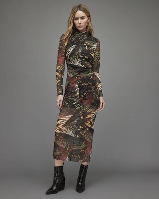AllSaints + Tia Gene Butterfly Print Midi Dress