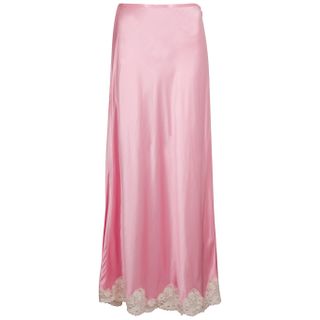 Rixo + Crystal Pink Lace-Trimmed Satin Maxi Skirt