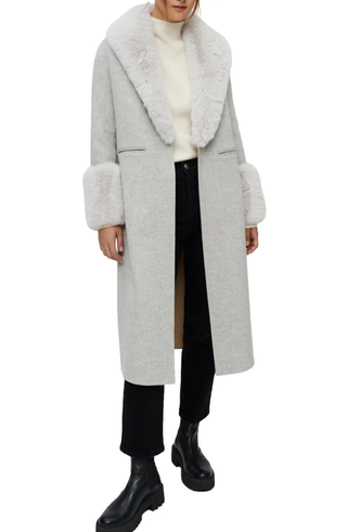 Maje + Galaxy Faux Fur Trim Wool Blend Coat