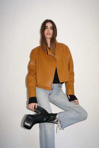 LNA Clothing + Solo Faux Leather Jacket in Toffee