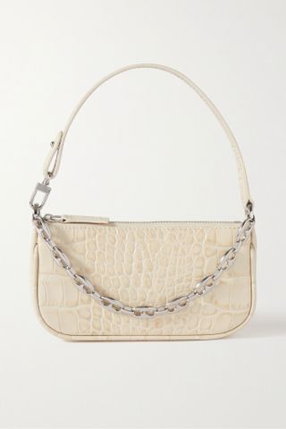 BY FAR + Rachel Mini Chain-Embellished Croc-Effect Leather Shoulder Bag