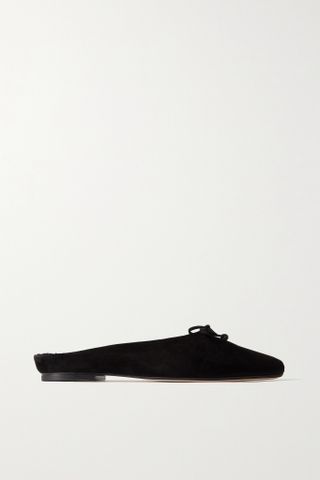 Staud + Gina Shearling-Lined Suede Slippers
