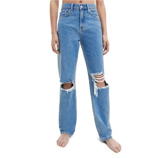Calvin Klein + Wide Leg Distressed Jeans
