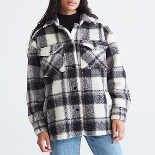 Calvin Klein + Plaid Sherpa Shirt Jacket