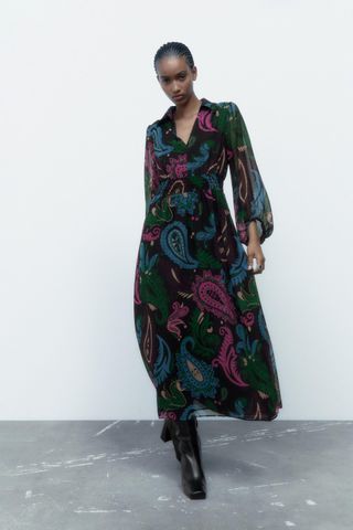 Zara + Long Print Dress