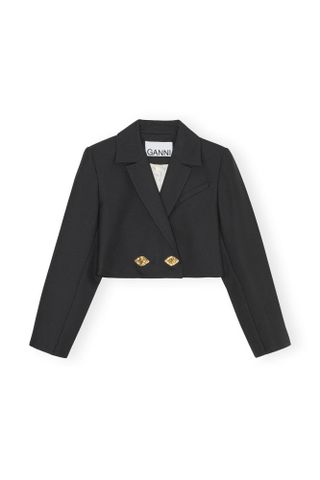 Ganni + Double-Breasted Cropped Blazer