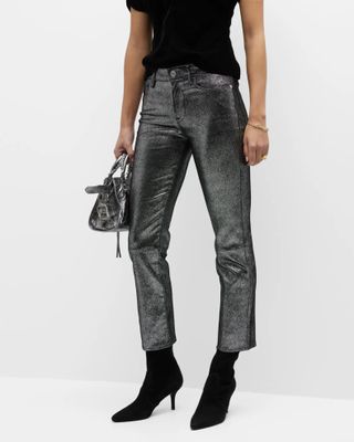 Frame + Le High Straight Metallic Leather Jeans