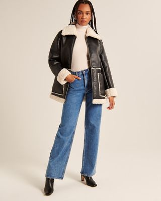 Abercrombie & Fitch + Vegan Leather Shearling Jacket