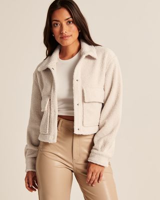 Abercrombie & Fitch + Cropped Sherpa Shirt Jacket