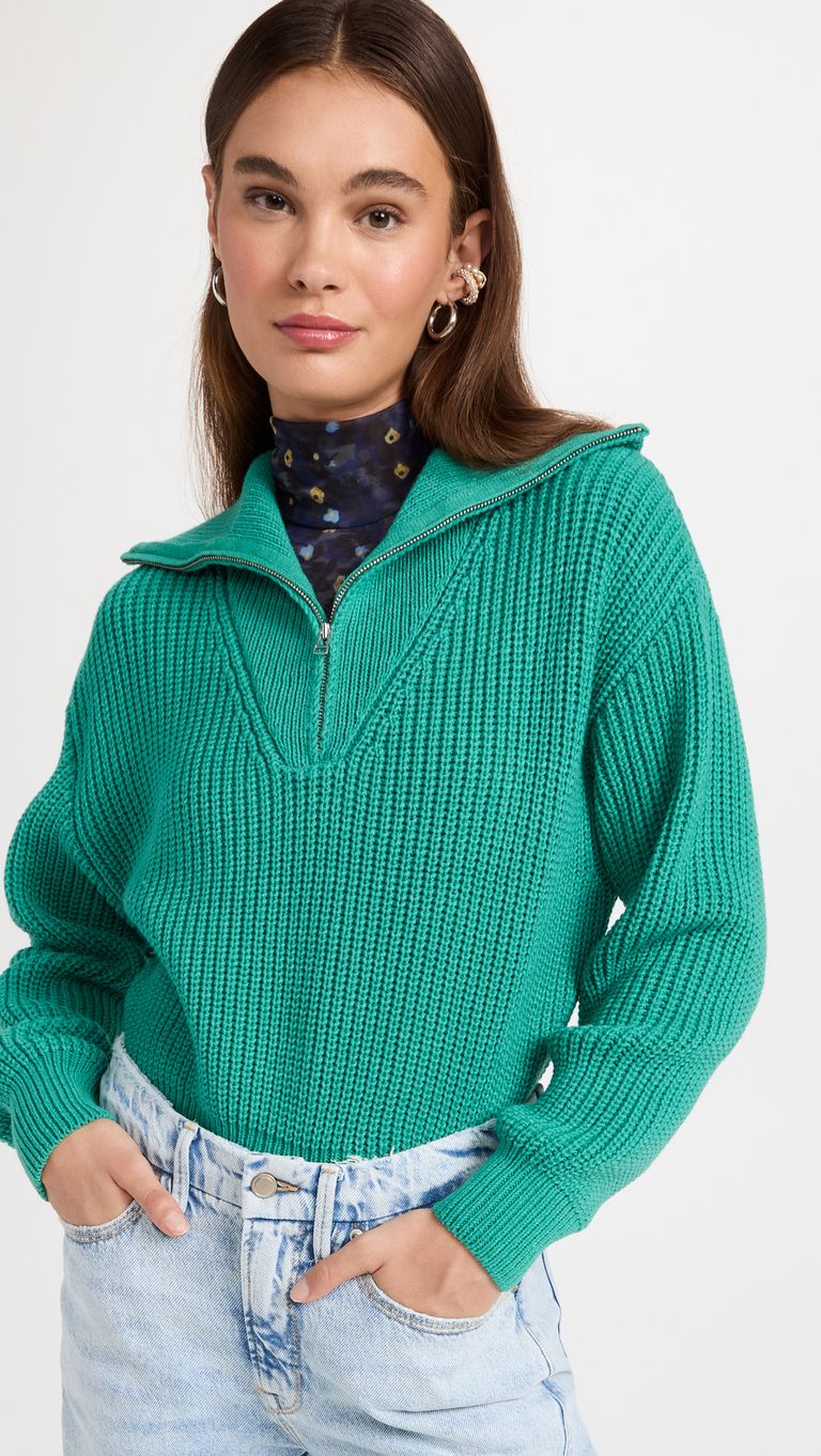 Quarter Zip Sweater Cotton Blend Classic Fit