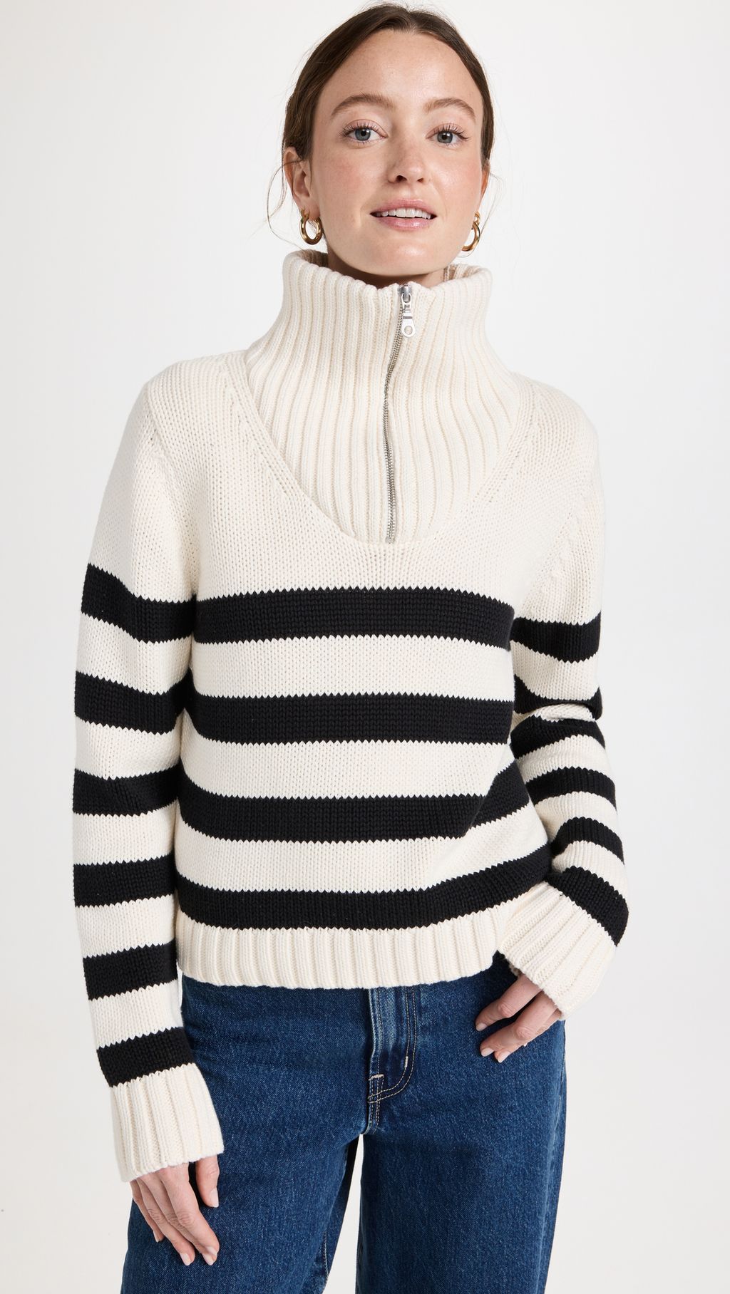 Ribbed Hem Quarter Zip Sweater