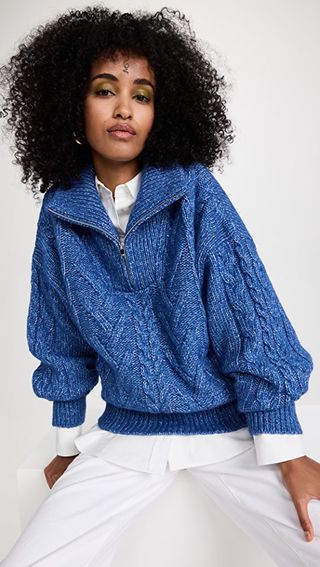 Ganni + Chunky Cable Zipper Sweater