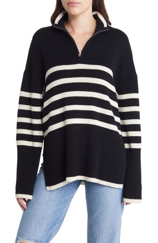 Rails + Tessa Stripe Oversize Wool & Cotton Quarter Zip Sweater