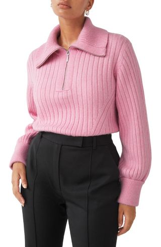 & Other Stories + Ribbed Quarter Zip Wool Blend Sweater