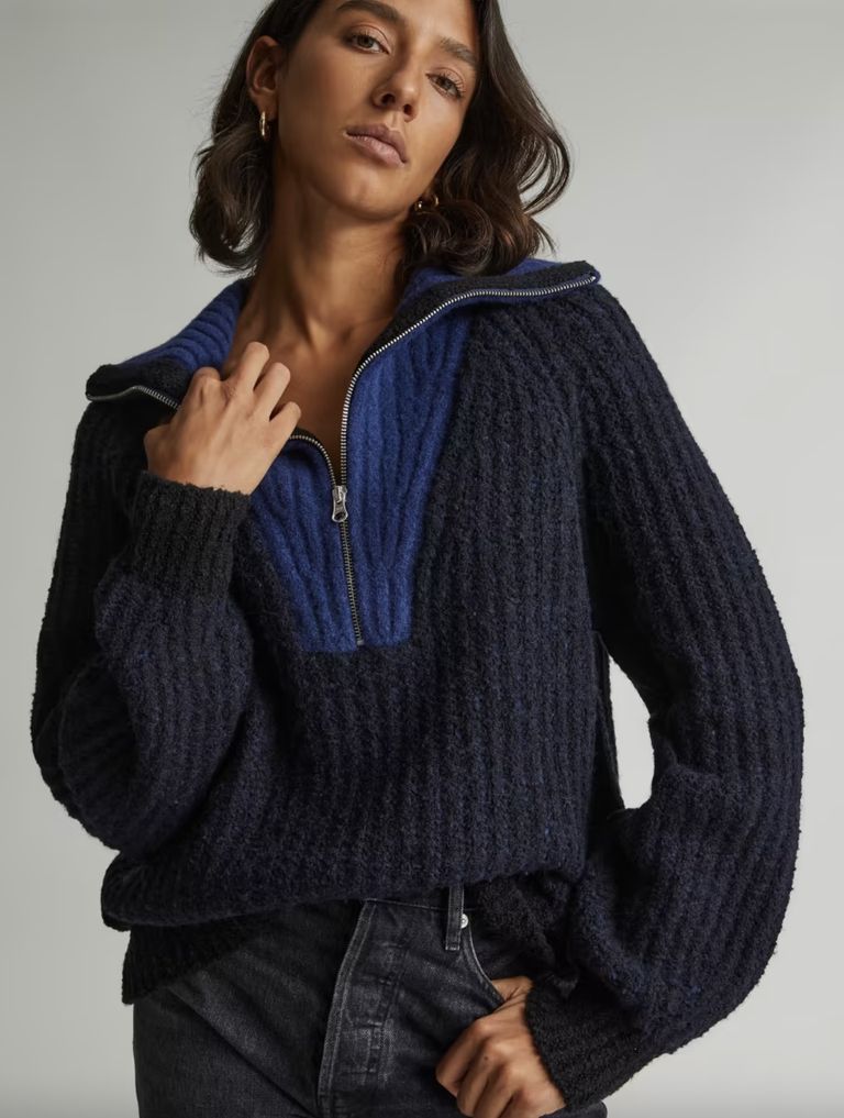 Ribbed Hem Quarter Zip Sweater
